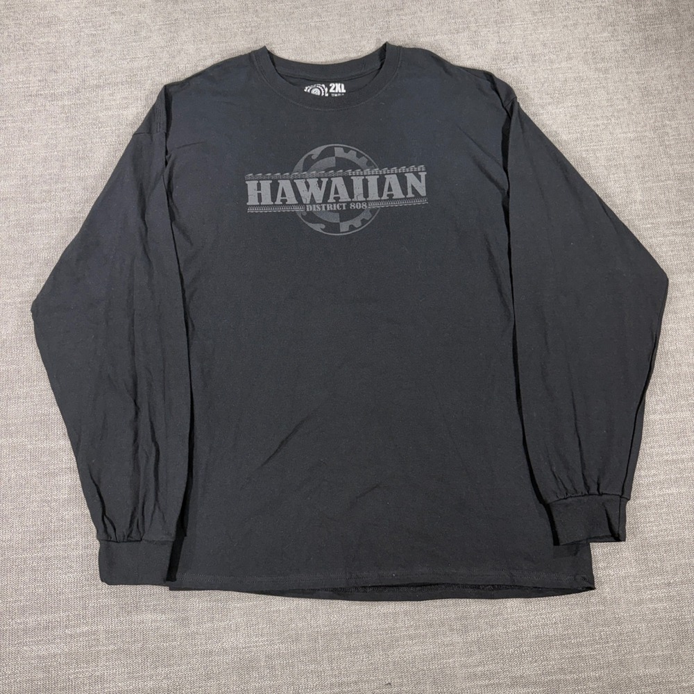 District 808 Hawaiian Shirt Mens 2XL Black Excellent Long Sleeve Graphic Tee